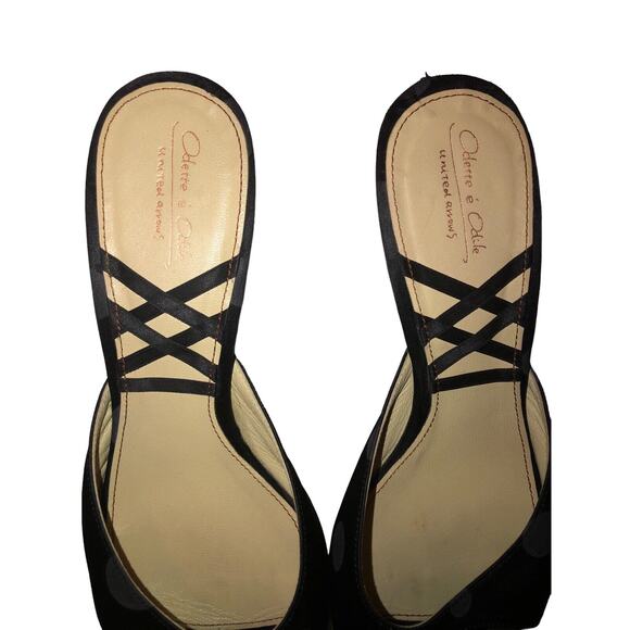 Odette e Odile Black Polka Dot Peep Toe Mules Heels - Picture 2 of 9